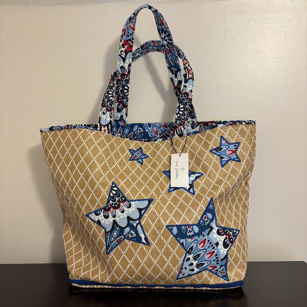 Vera Bradley Yellow Tan and Blue Star Quilted Tote